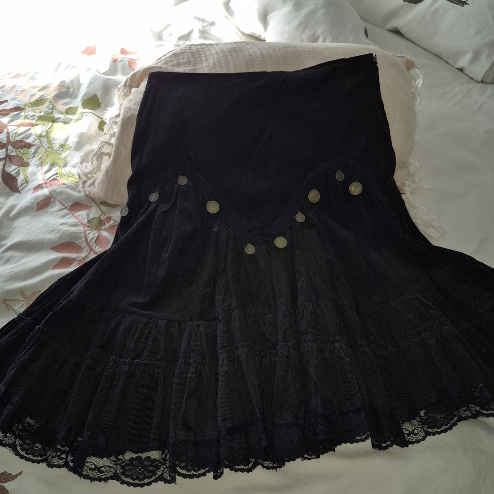 Flared Black Skirt with Lace Trim